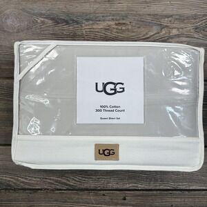 UGG IONA Queen Sheet Set 300 Thread Count Stone Gray 100% Cotton NEW